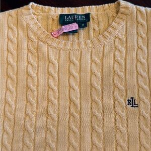 Vintage Lauren Ralph Lauren Yellow Cable Knit Crewneck Sweater